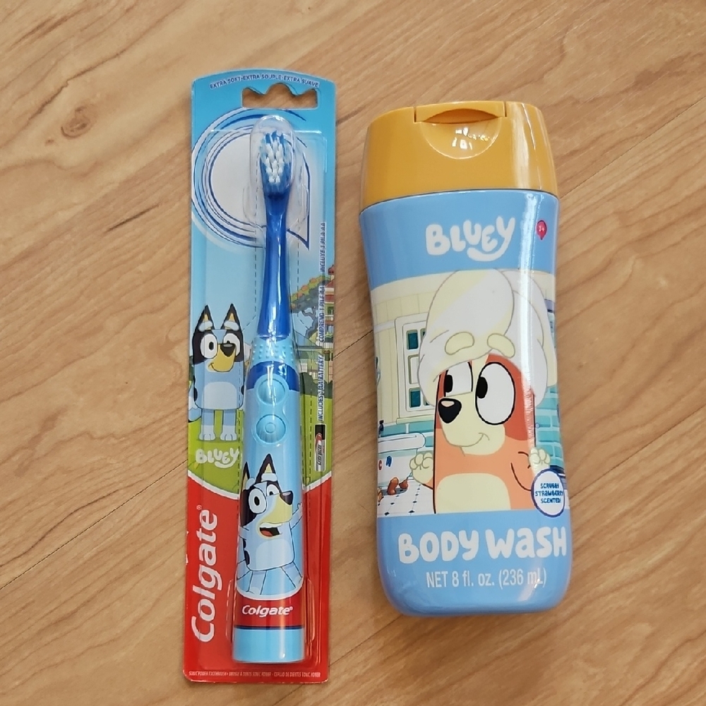 NWT Bluey Kids Colgate Electric Toothbrush and Bluey Body Wash Set - Boys, Girls